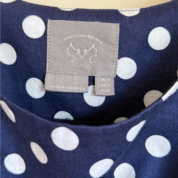 Anthropologie Vanessa Virginia Navy Blue And White Polka Dot Dress - Size 10 - Picture 3 of 12